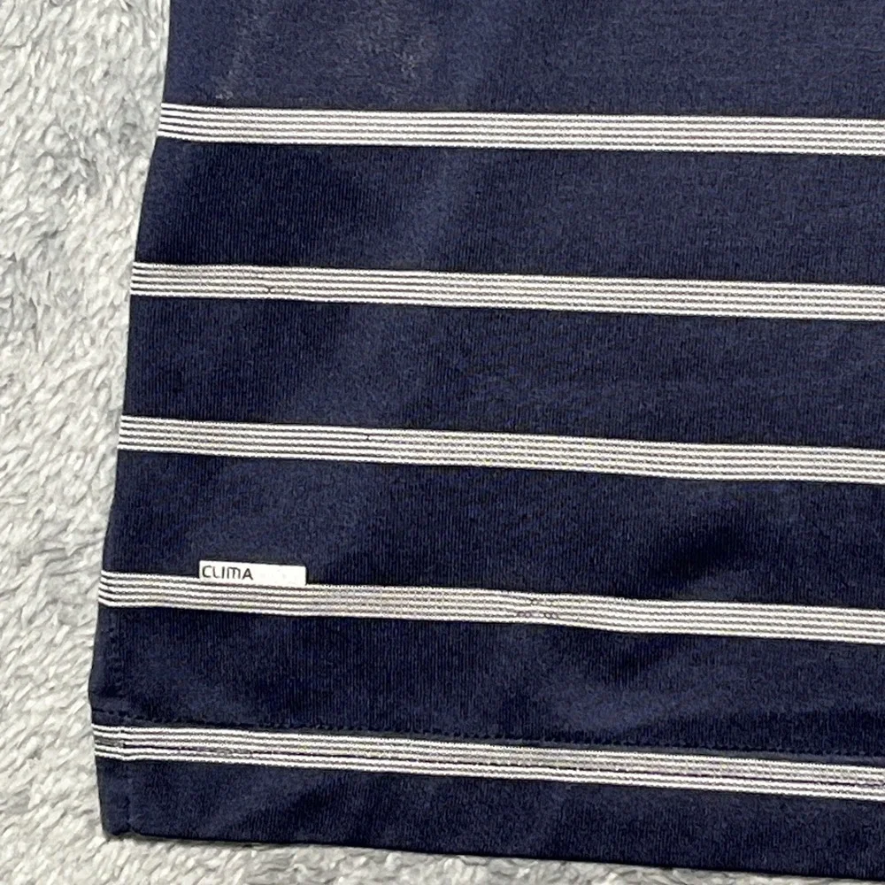 Adidas Clinacool Men's Polo Short Sleeve Shirt Blue/White Striped Landrover SZ M